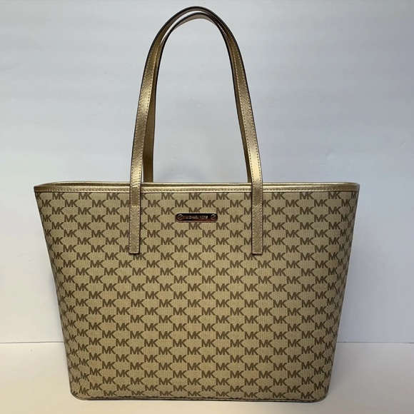 MICHAEL Michael Kors Handbags - MICHAEL KORS EMRY Pale Gold Large Top Zip Tote